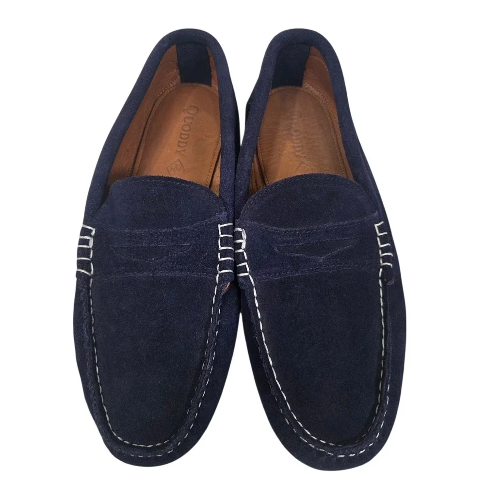 NWOT Quoddy Penny Driver Shoe Navy Blue‎ Suede Leather Slip On Dark Mens 11.5